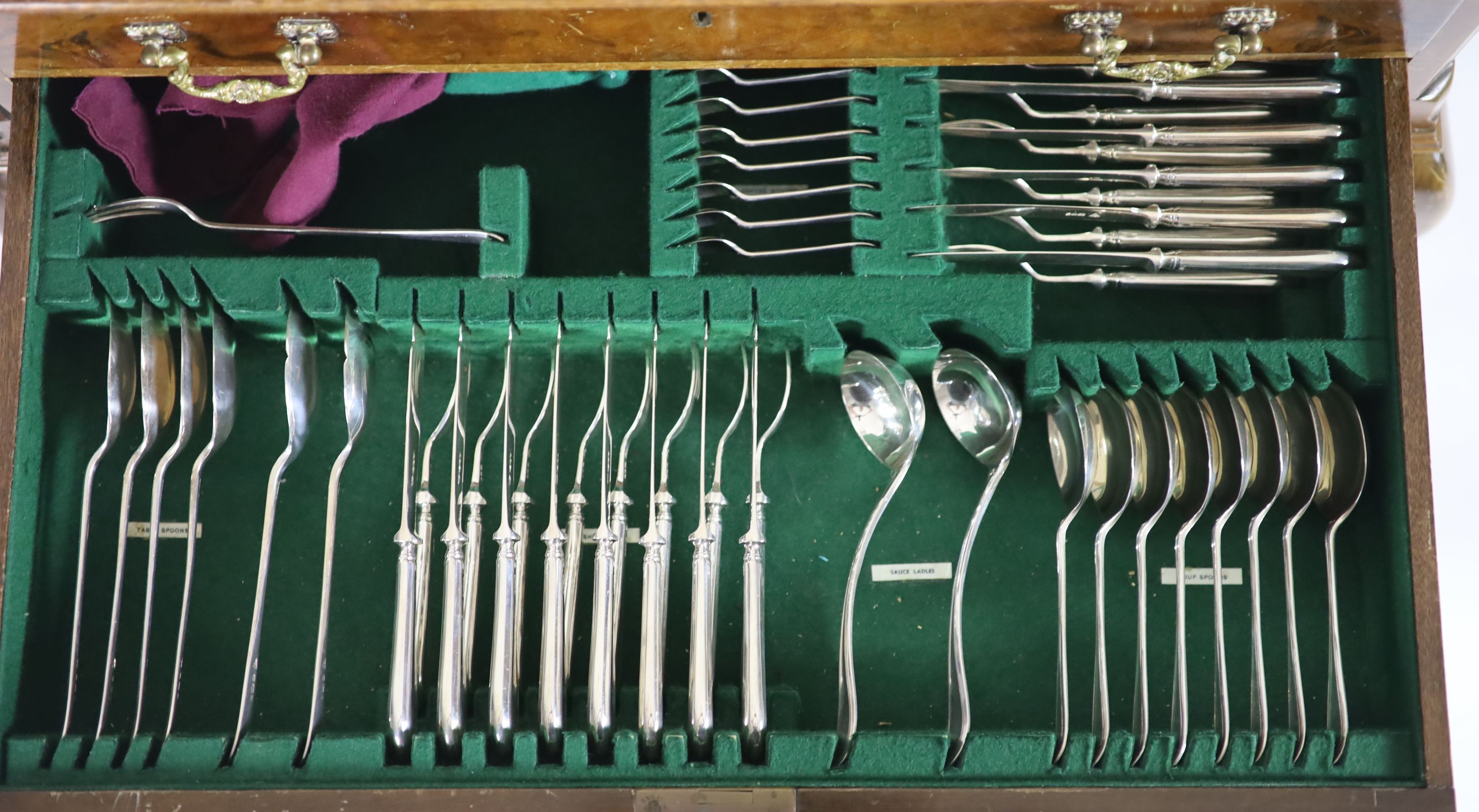 A canteen of Garrard & Co silver cutlery and flatware for eight, Sheffield, 1958